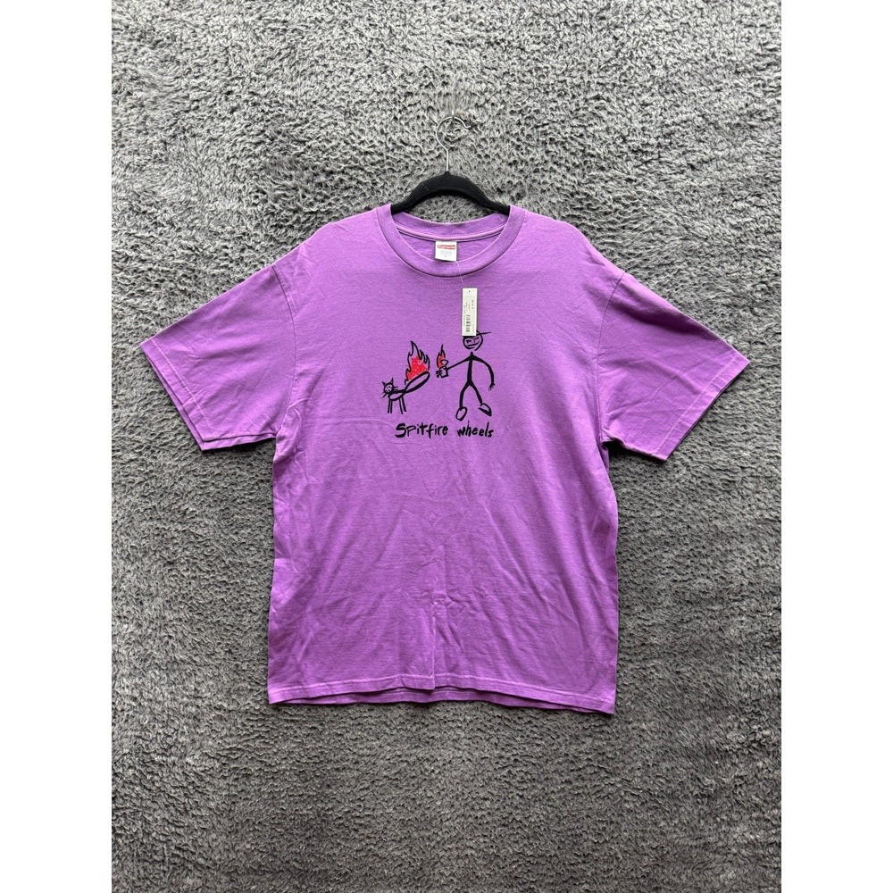 NWT Supreme Spitfire Cat Short Sleeve Graphic T-Shirt Light Purple Mens Size L